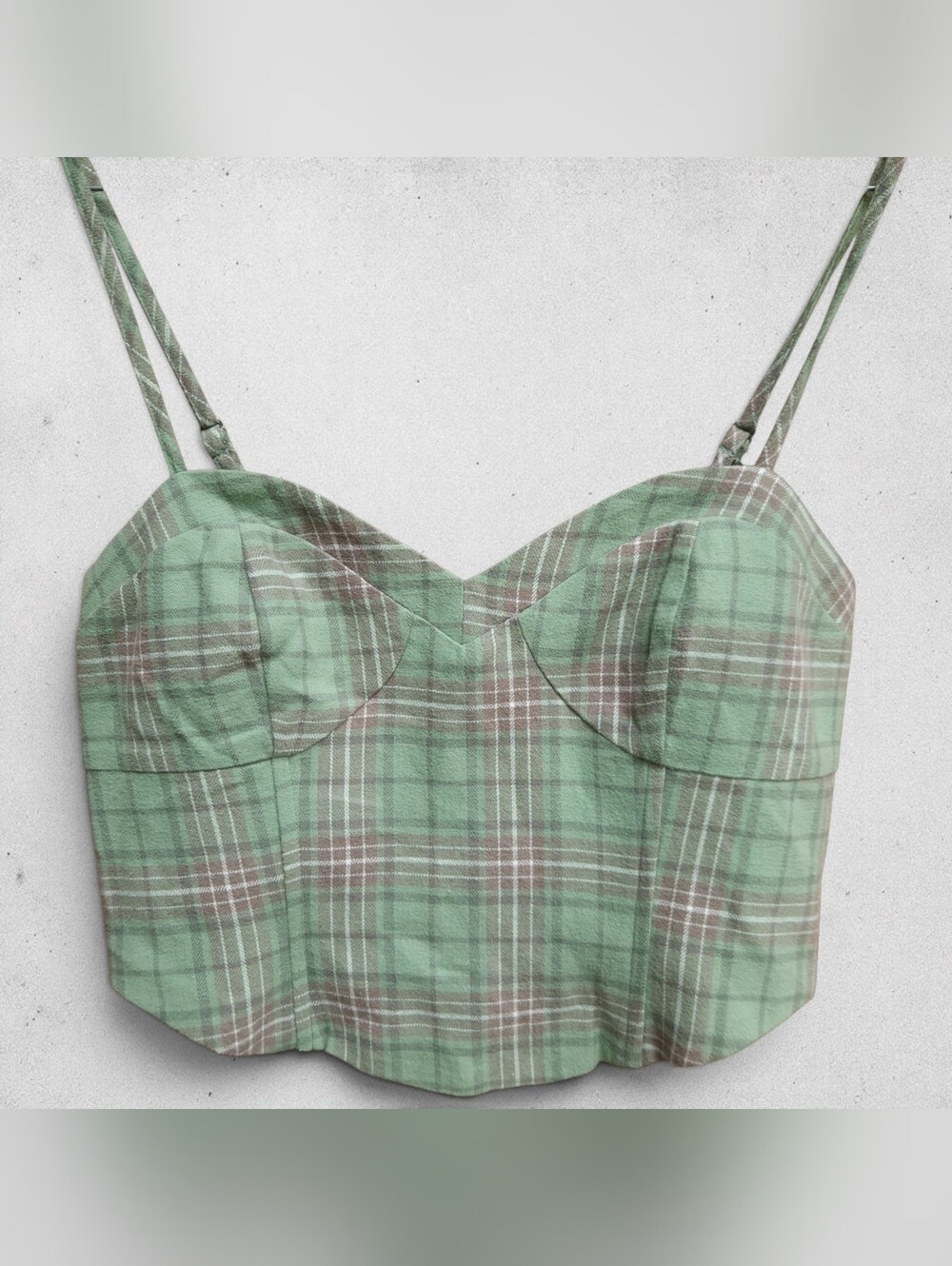 Forever 21 Green Plaid Bustier Crop Top Size M